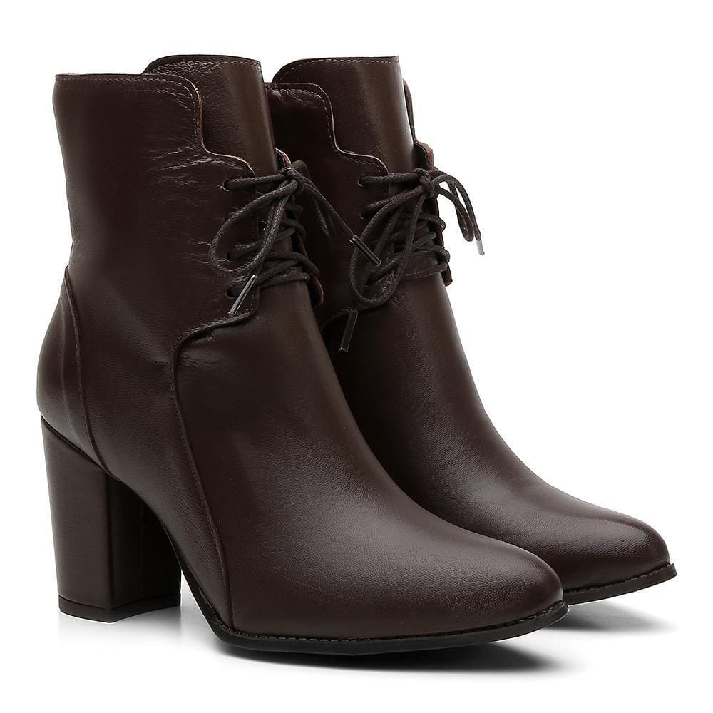 Bota Coturno Couro Feminino Bico Fino Salto Alto Confortável