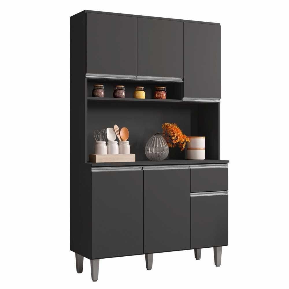 Armário Cozinha Compacta 6 Portas 105cm Cinza Fosco