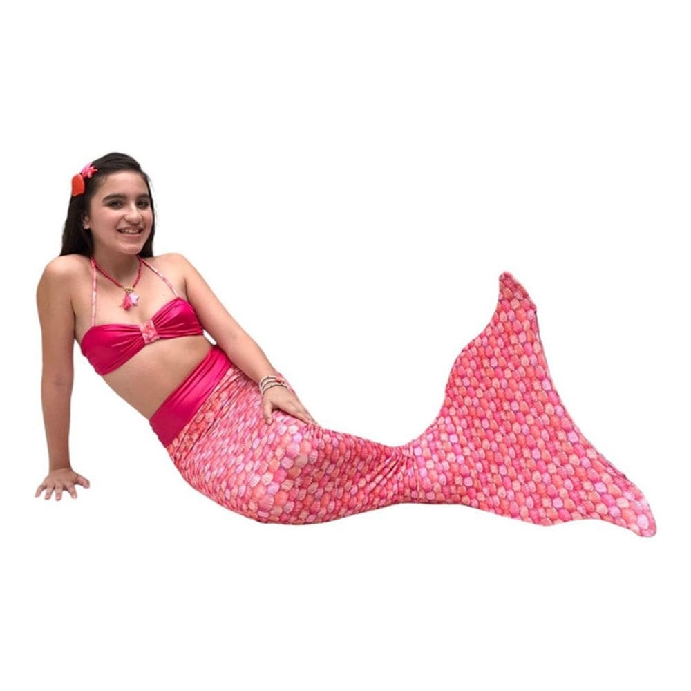 Cauda de Sereia Completa para Nadar + Nadadeira Concha Rosa