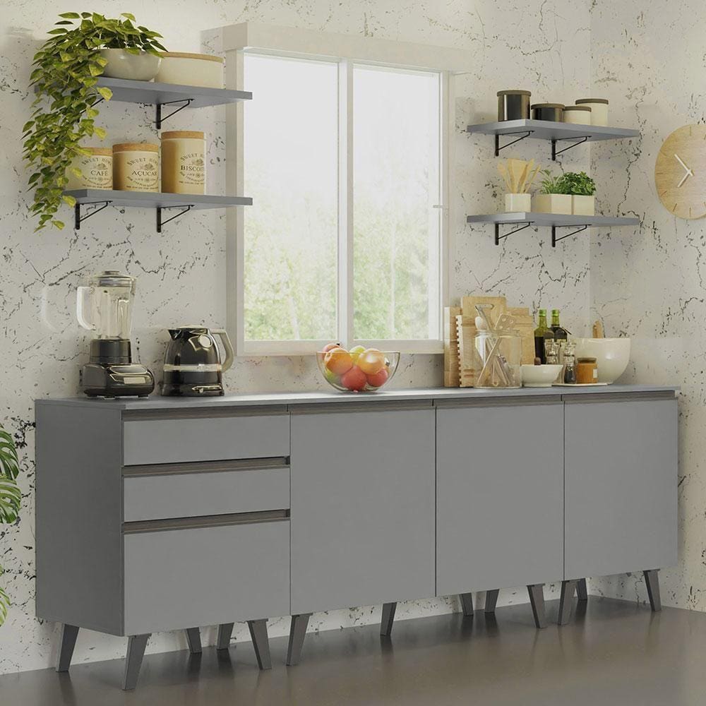Armário De Cozinha Compacta 240cm Cinza Nice 01 Cinza
