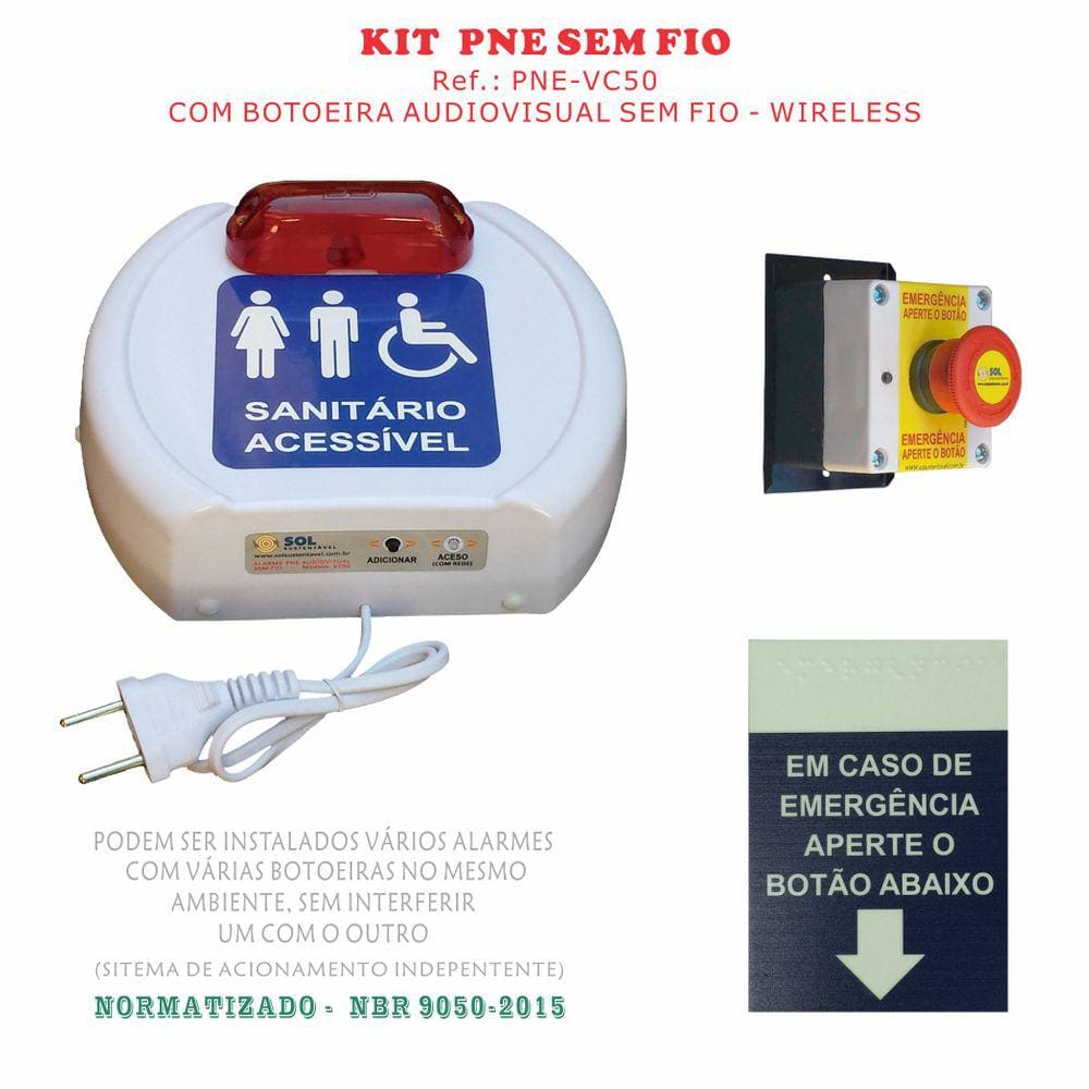 Alarme Banheiro PNE VC50 Sem Fio