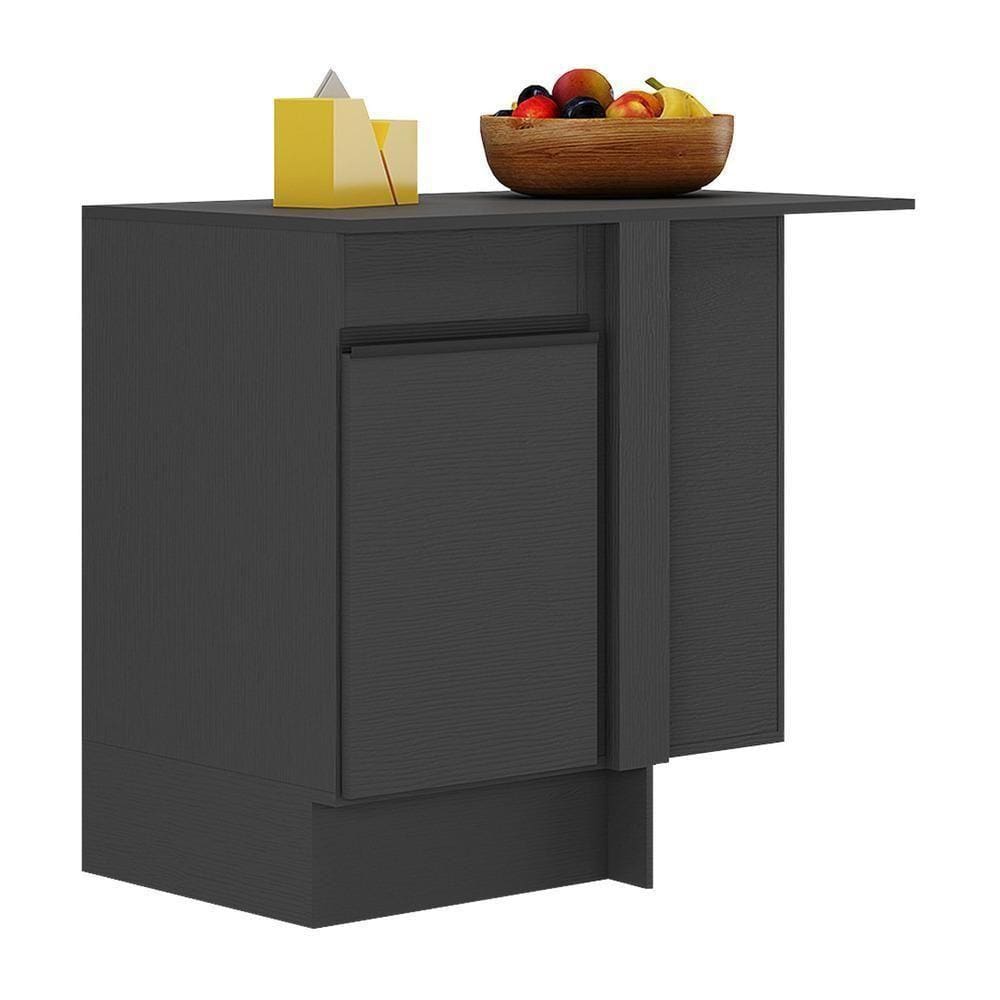 Balcão Cozinha Com Rodapé De Canto 1 Porta Mp2120.895 Preto