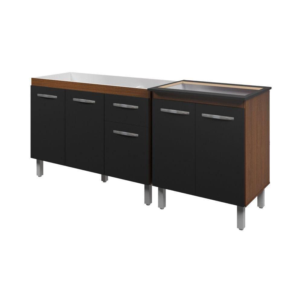 Armário Cozinha 120Cm Com Balcão Cooktop 5 Bocas Preta