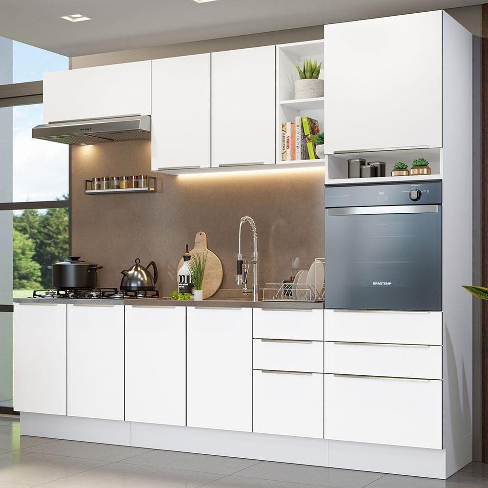 Armário De Cozinha Completa 260cm Branco Veludo Lux Madesa
