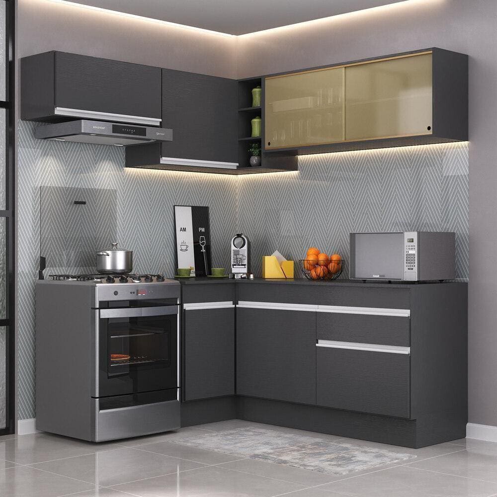 Armário De Cozinha Completa De Canto Mp2094.898 Preto/branco