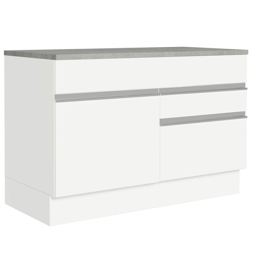 Balcão Gabinete De Pia 120 X 60 Cm 1 Porta 2 Gavetas Branc