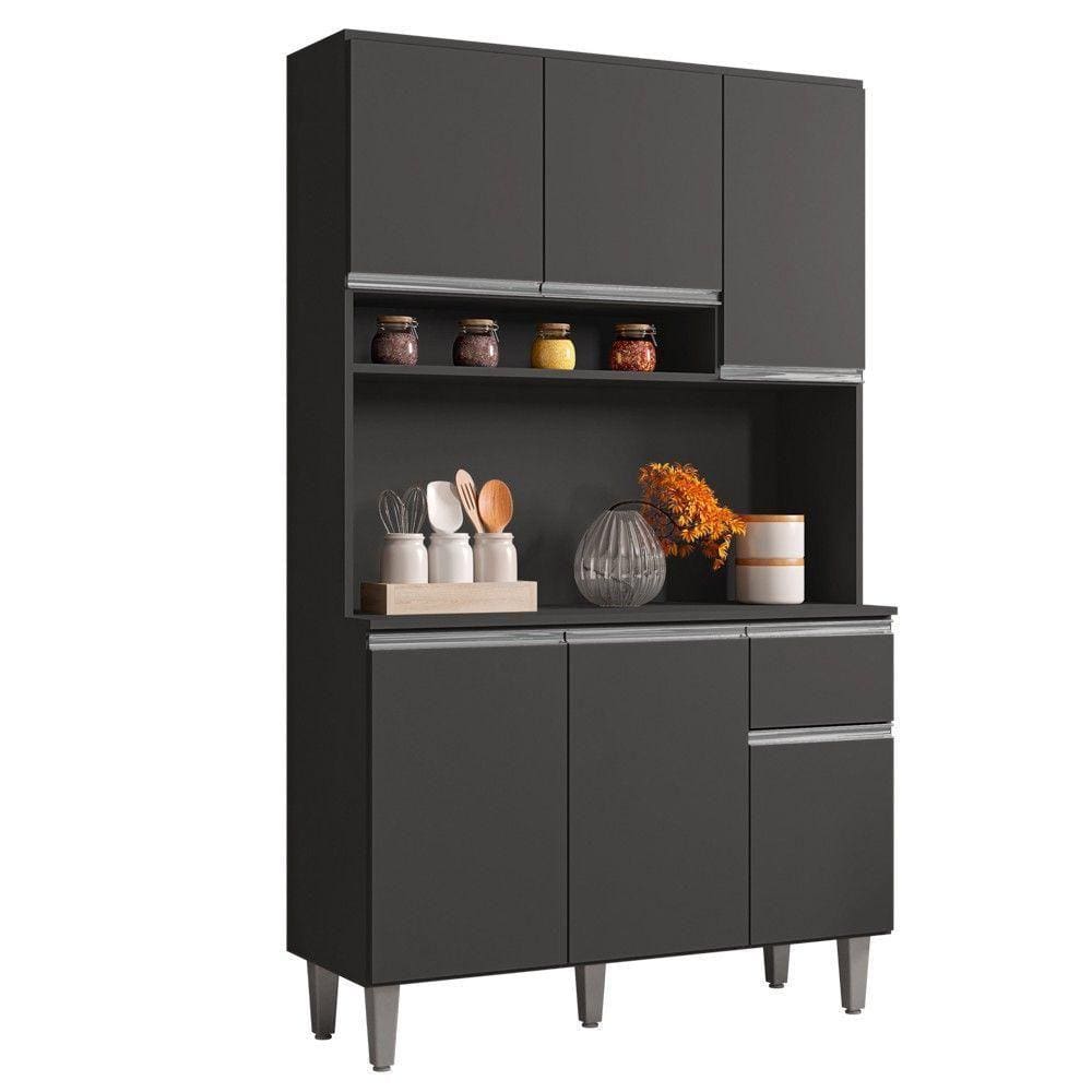 Cozinha Compacta 105Cm 6Pts 2 Nichos Márcia Cinza Escuro