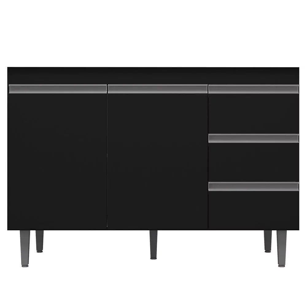 Balcão Gabinete De Pia 120Cm 2 Portas 3 Gavetas Preto
