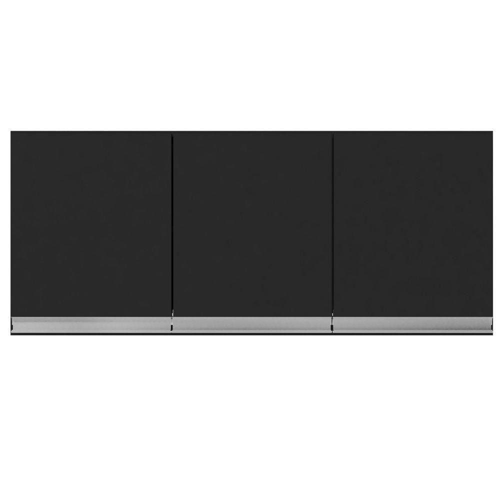 Armário Aéreo Cozinha 3 Portas 120 Cm Preto Fosco
