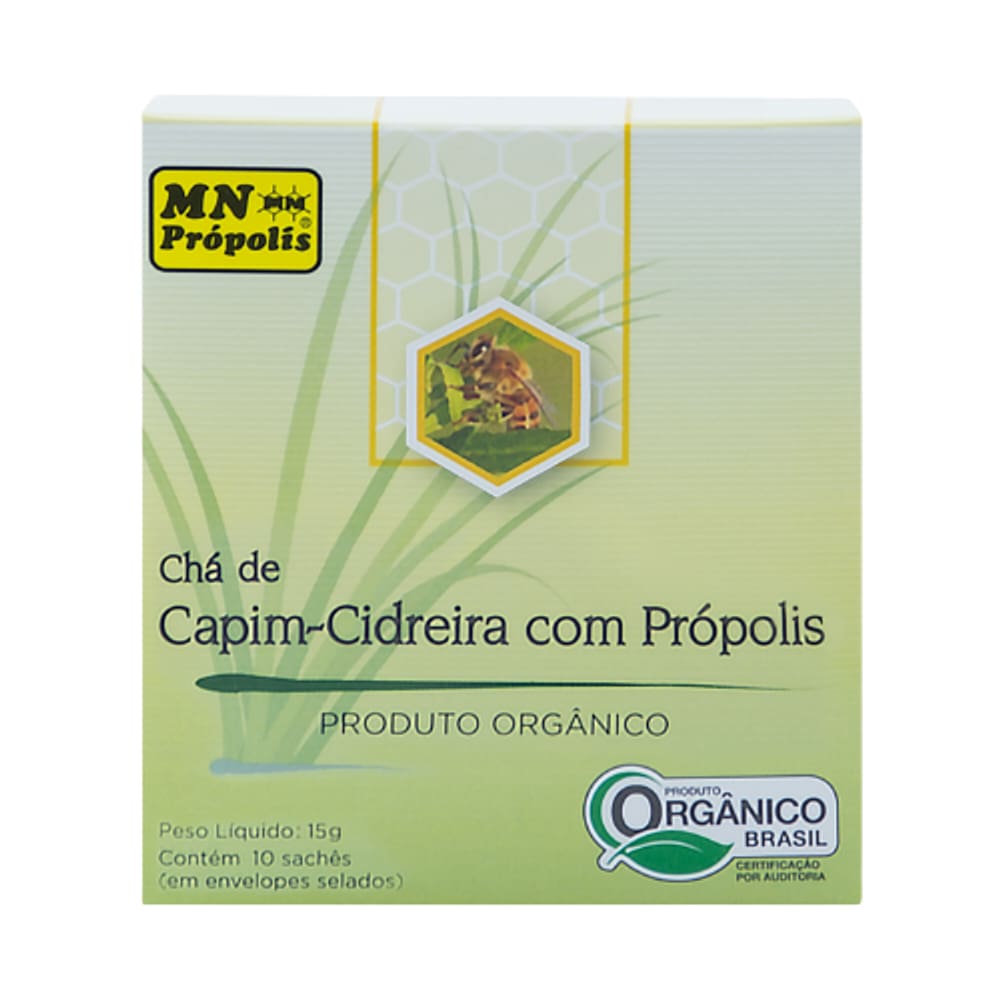 Kit 2X: Chá Capim Cidreira Própolis Organic10 Sachês MN Food