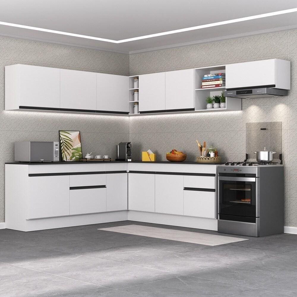 Armário De Cozinha Completa De Canto Branco/preto
