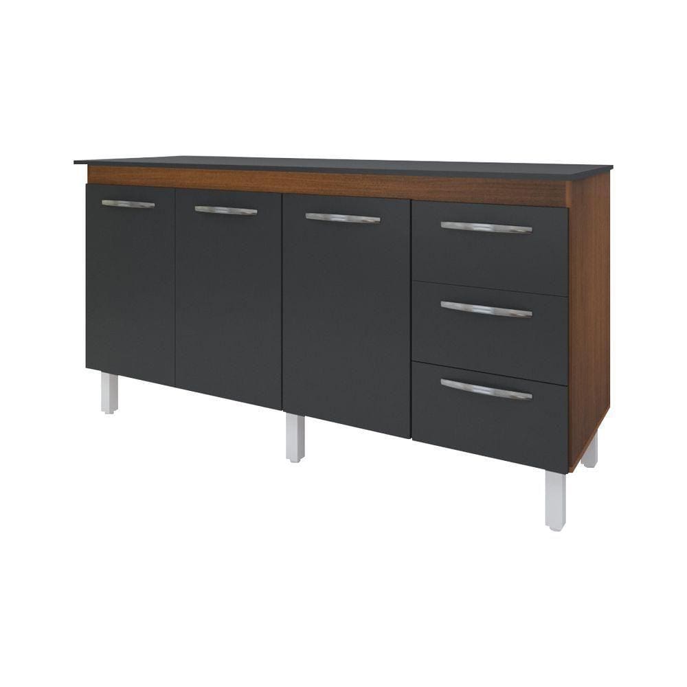 Kit Balcão Cozinha Gabinete 157cm Savana Preto