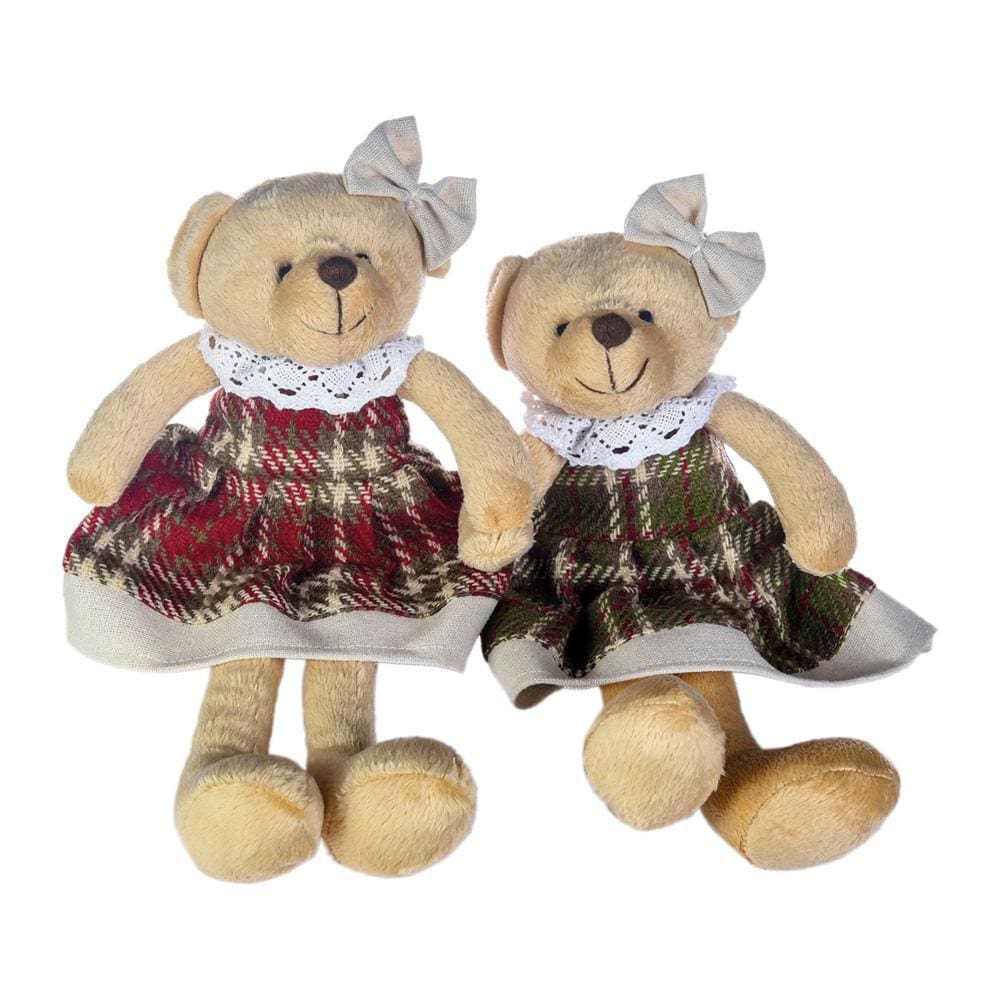 Ursa Decorativo Pelúcia Xadrez Vrm/vrd 28x15x7 1114196