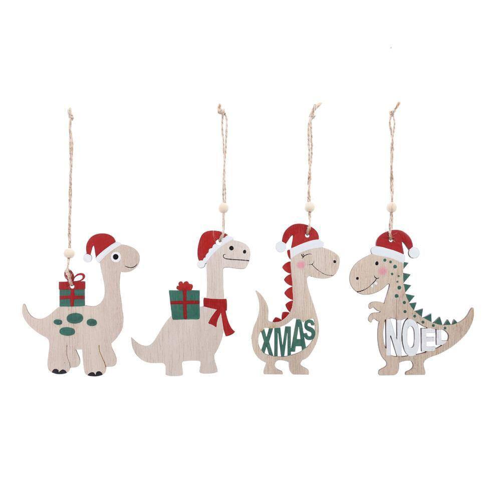 Enfeite Pendurar Dinossauro Natalino 12x11cm C/4 Pç 1108821