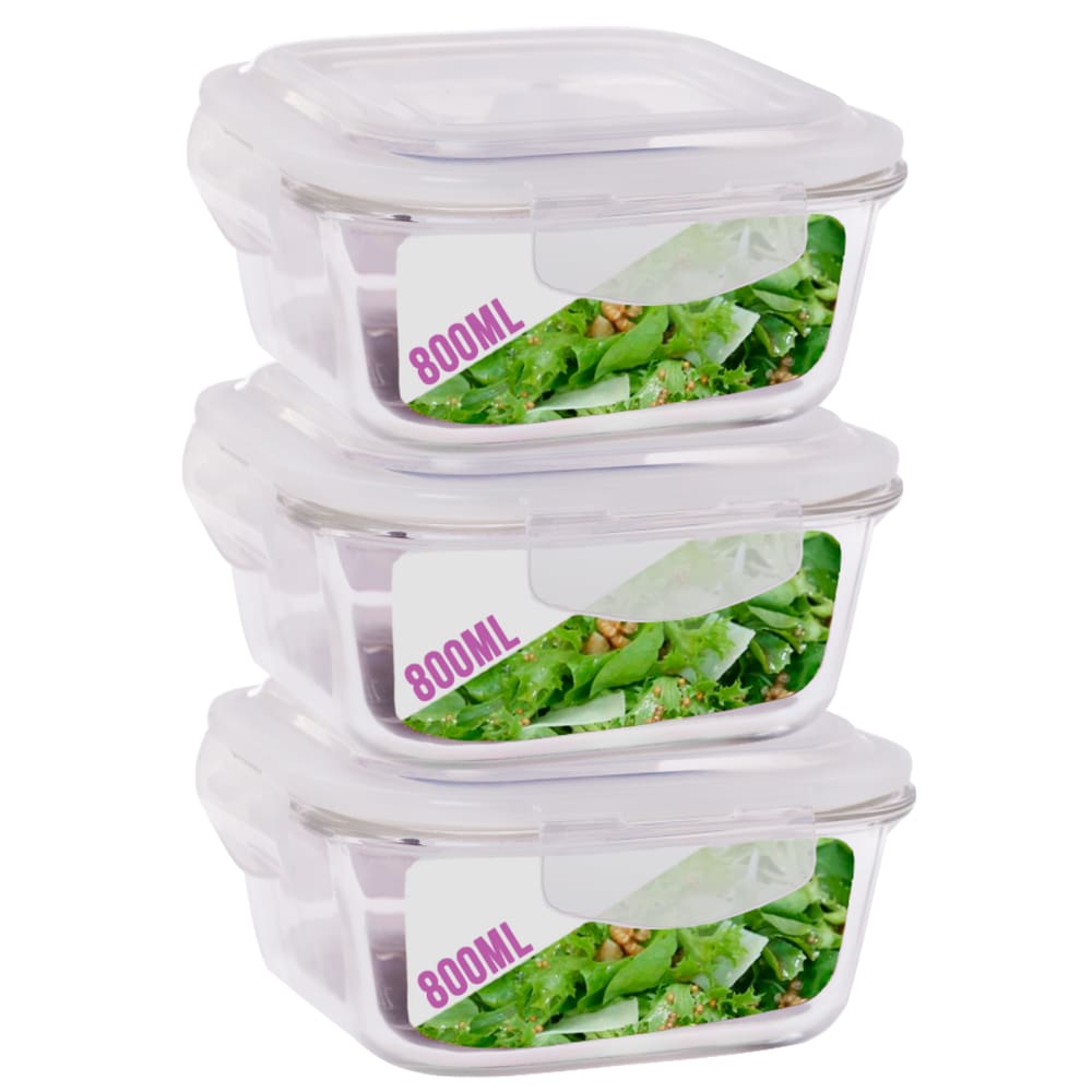 Kit 3 Potes 800ml de Vidro Marmita Tampa Hermetico Não Vaza