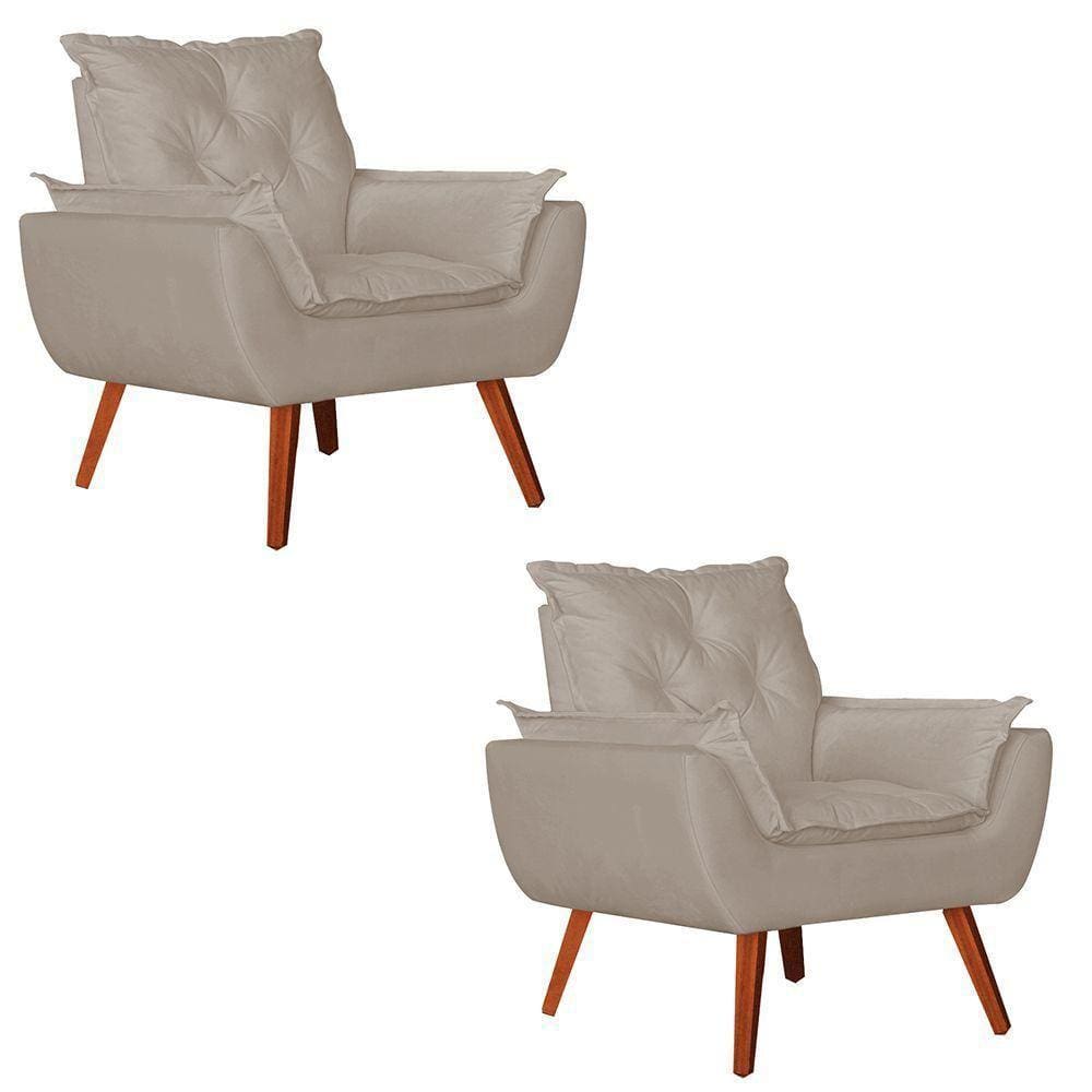 Kit 2 Poltronas Opala Decorativa Suede Creme