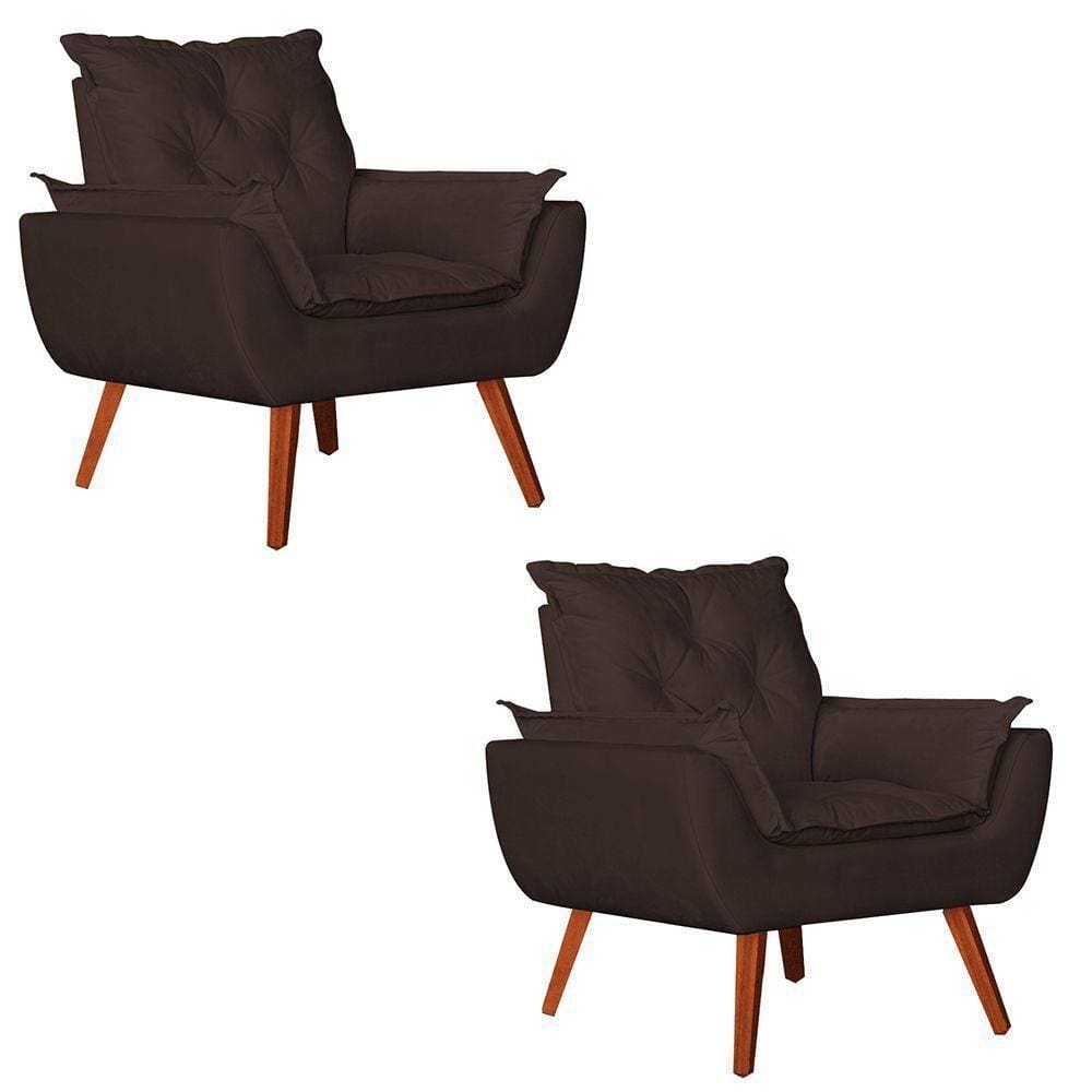 Kit 2 Poltronas Opala Decorativa Suede Marrom