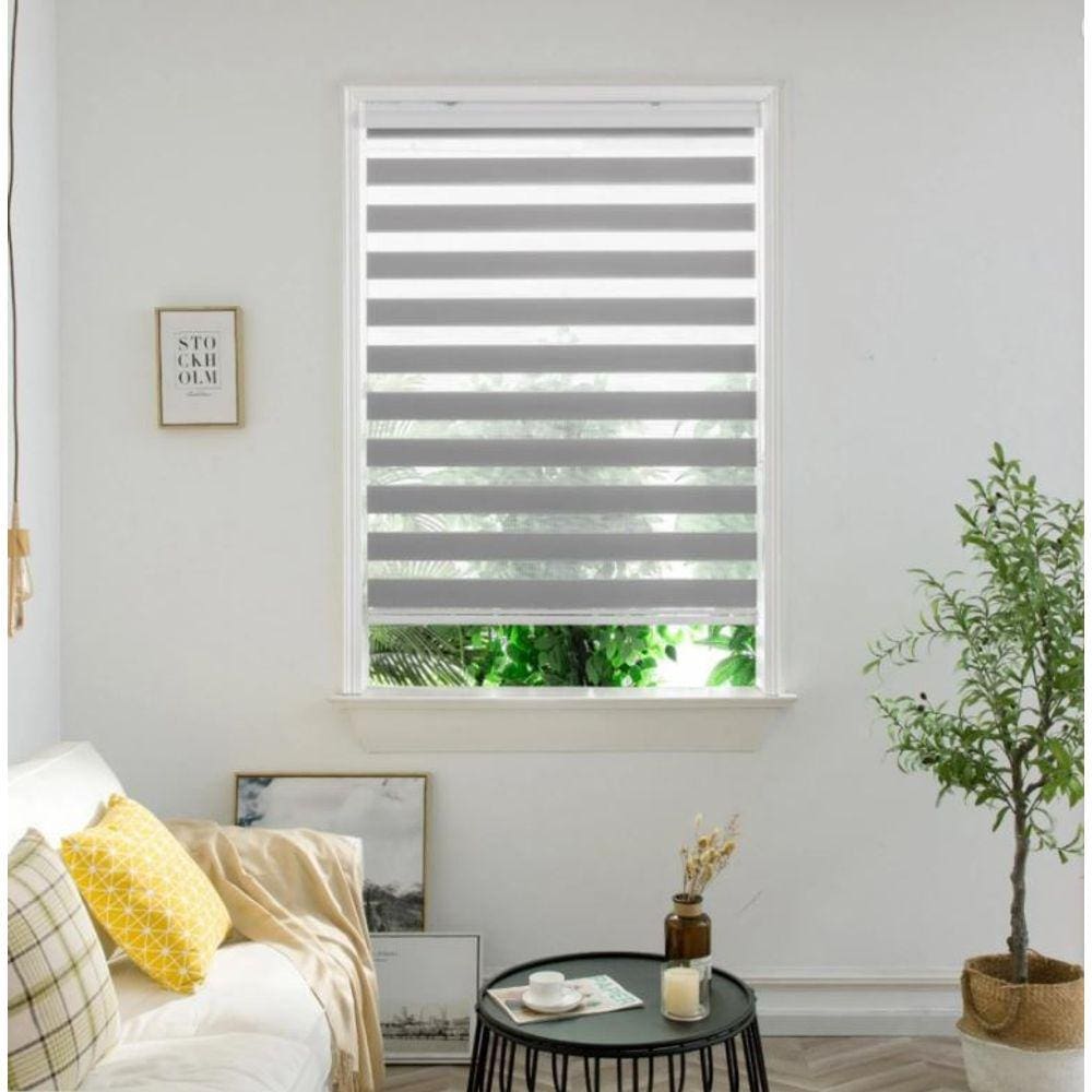 Persiana Rolo Duplo Bandô Sunny Cinza 140 (L) x 160 (A) Cortina Zebra Double Vision 1,40 X 1,60