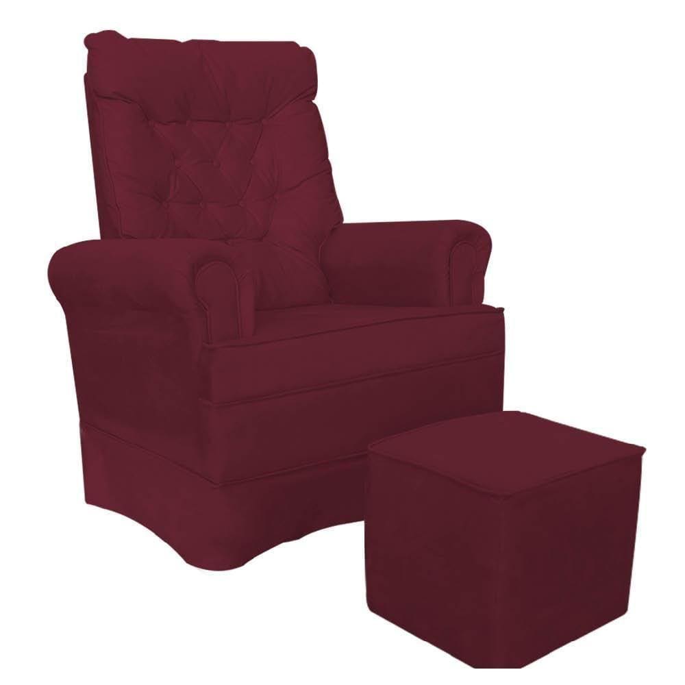 Kit Poltrona De Amamentação Com Puff Quadrado Suede Bordô
