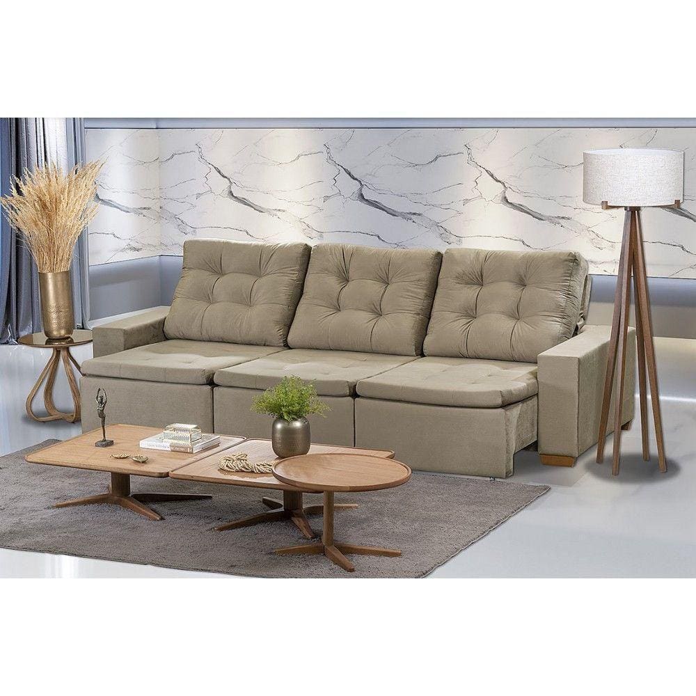 Sofá Modular 6 Lugares Retrátil E Reclinável 3.05M Bege