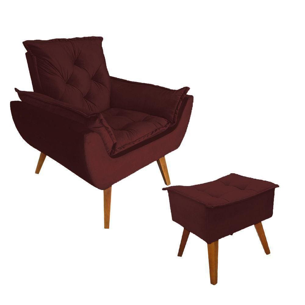 Poltrona + Puff Veludo Bordo Amamentação E Descanso