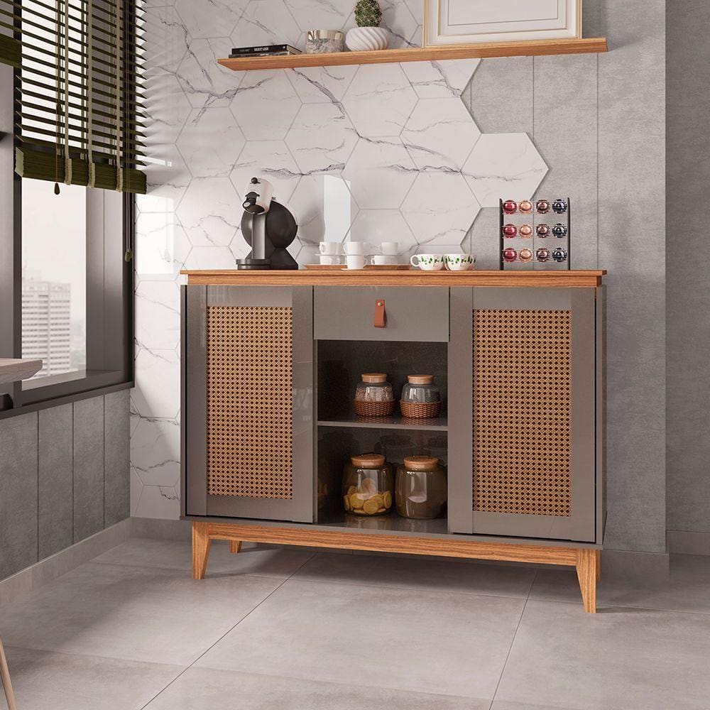 Aparador Buffet Diamante 2 Portas E 1 Gaveta Cor:cinza/noce