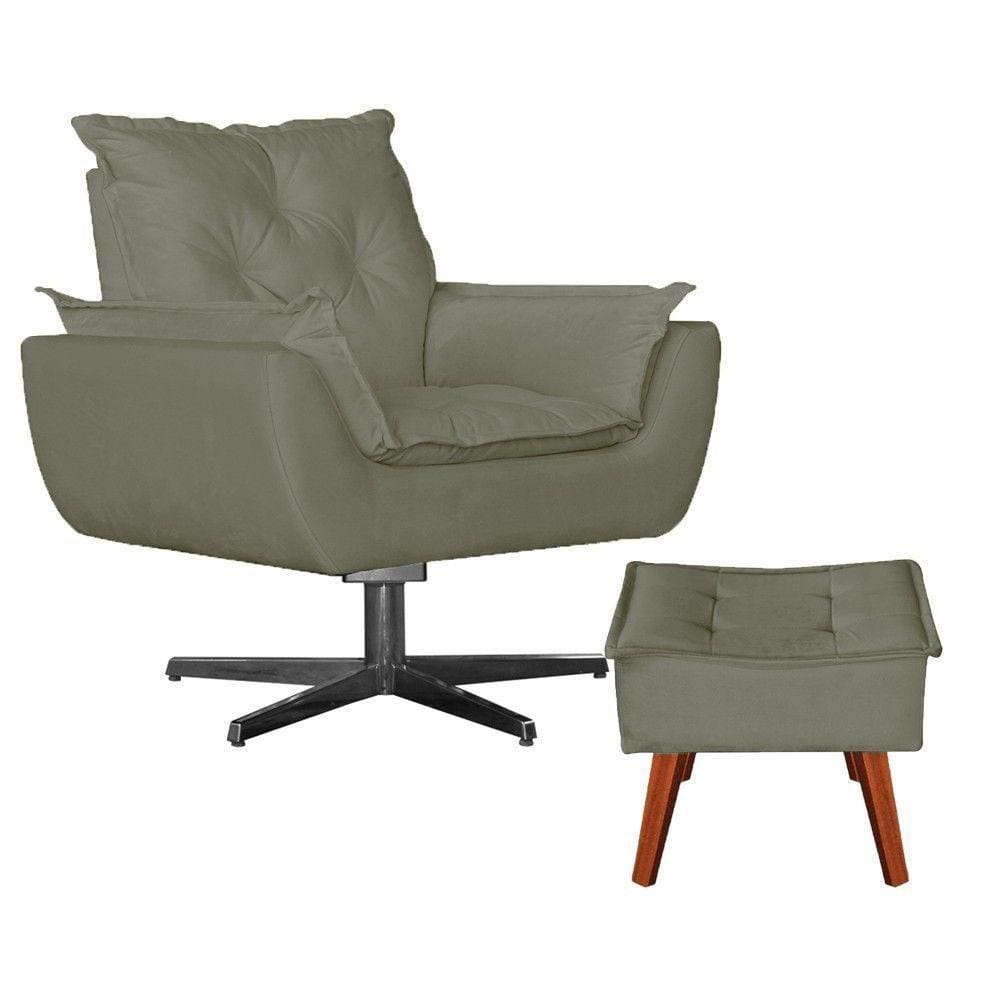 Poltrona Base De Balanço + Puff Amamentação Suede Creme