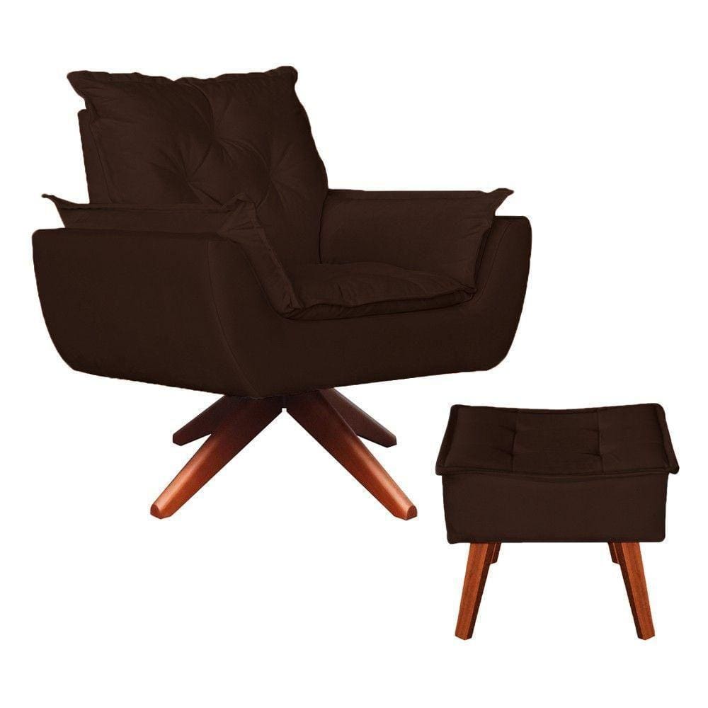 Poltrona Base Giratória + Puff Amamentação Suede Marrom