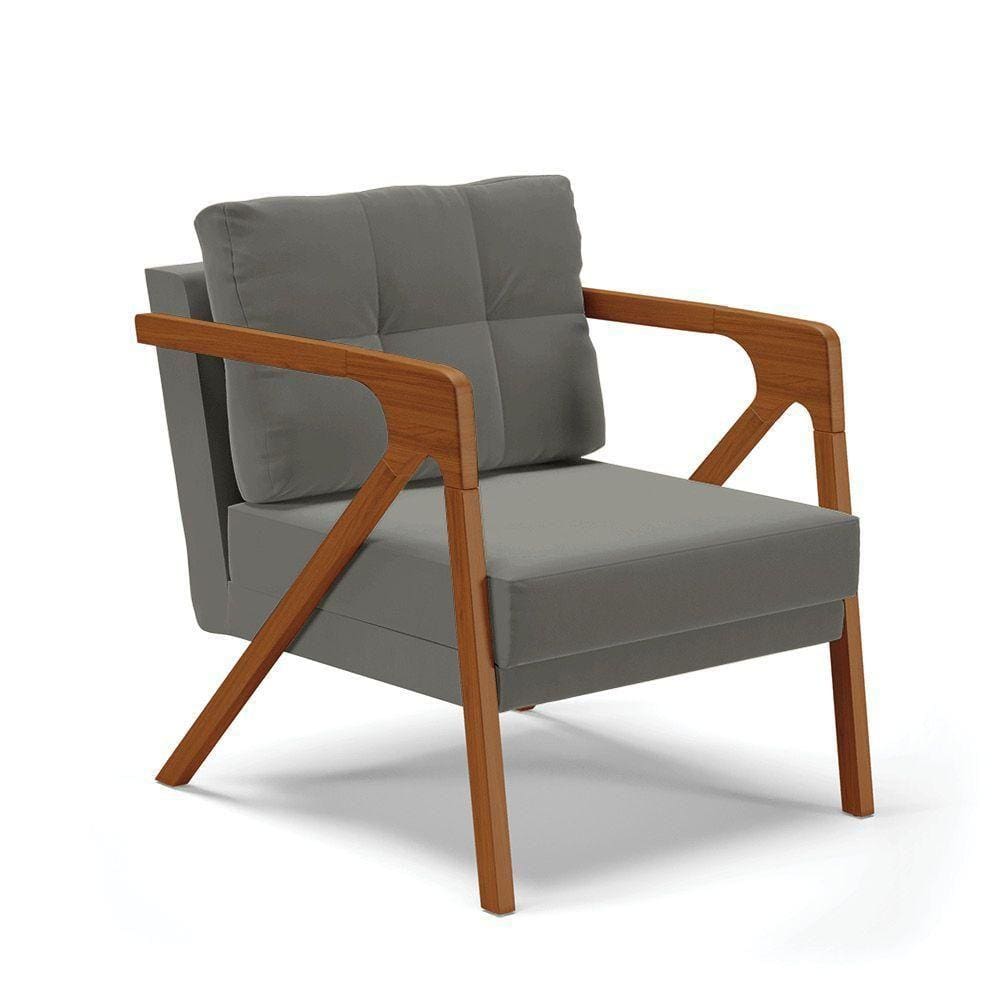 Poltrona Melissa Suede Grafite Base De Madeira Castanho