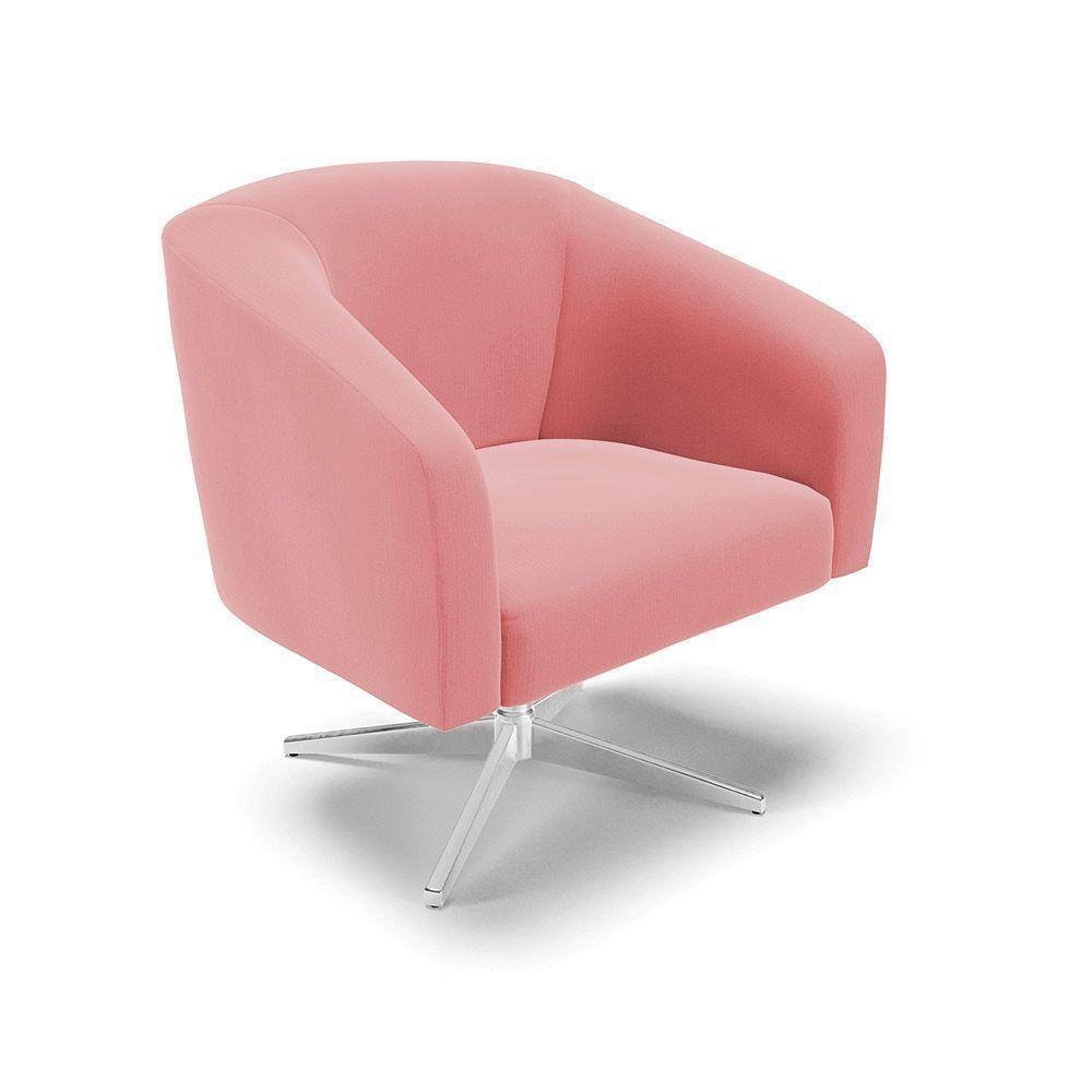 Poltrona Giratória Stella Suede Rosê Base Cromada - D`rossi