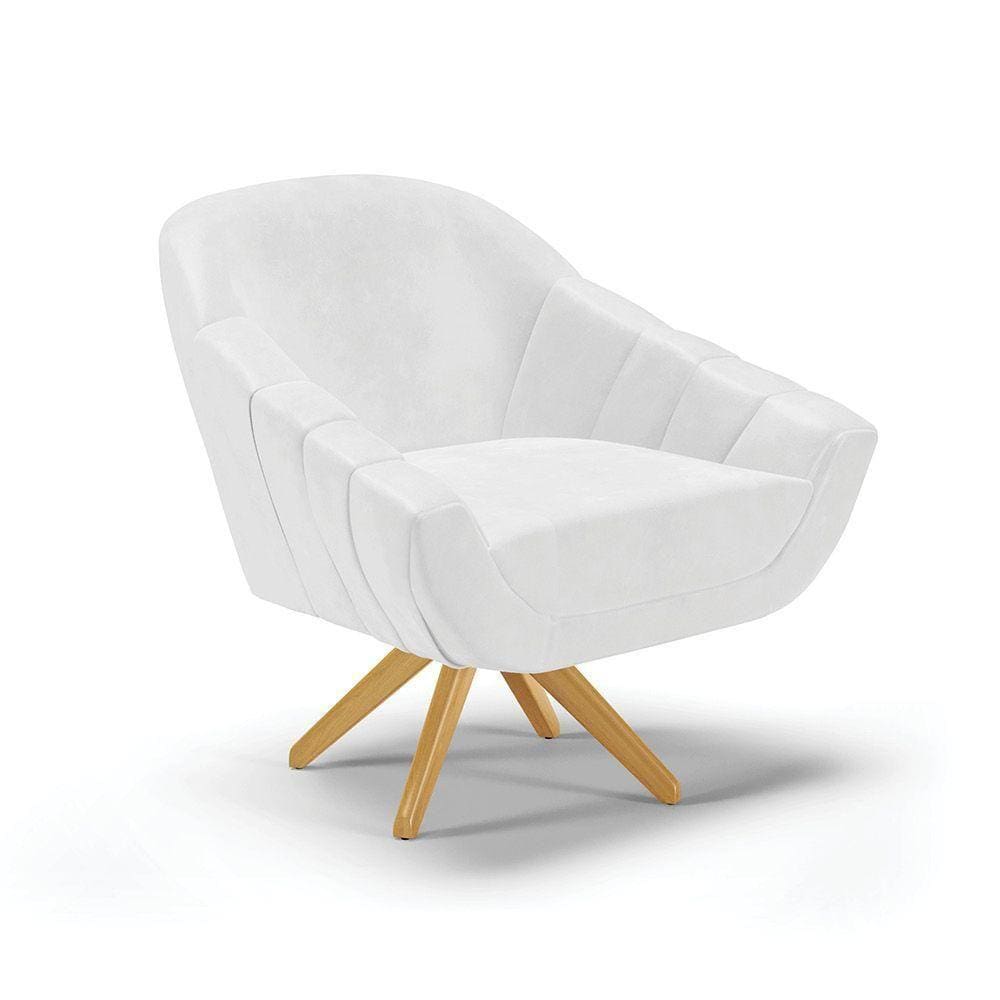 Poltrona Giratória Corano Branco Base Madeira Ma30