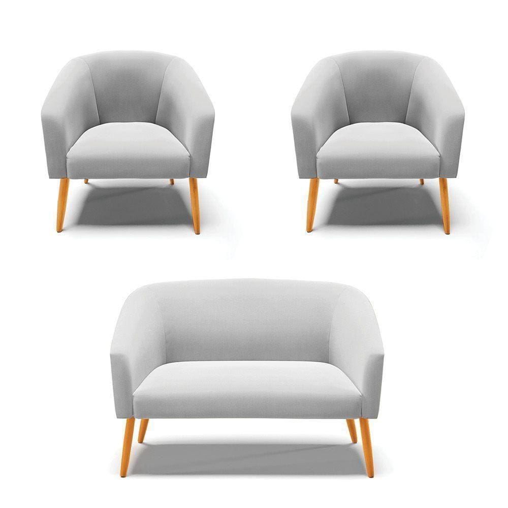 Kit 01 Namoradeira 02 Lugares E 02 Poltronas Suede Cinza
