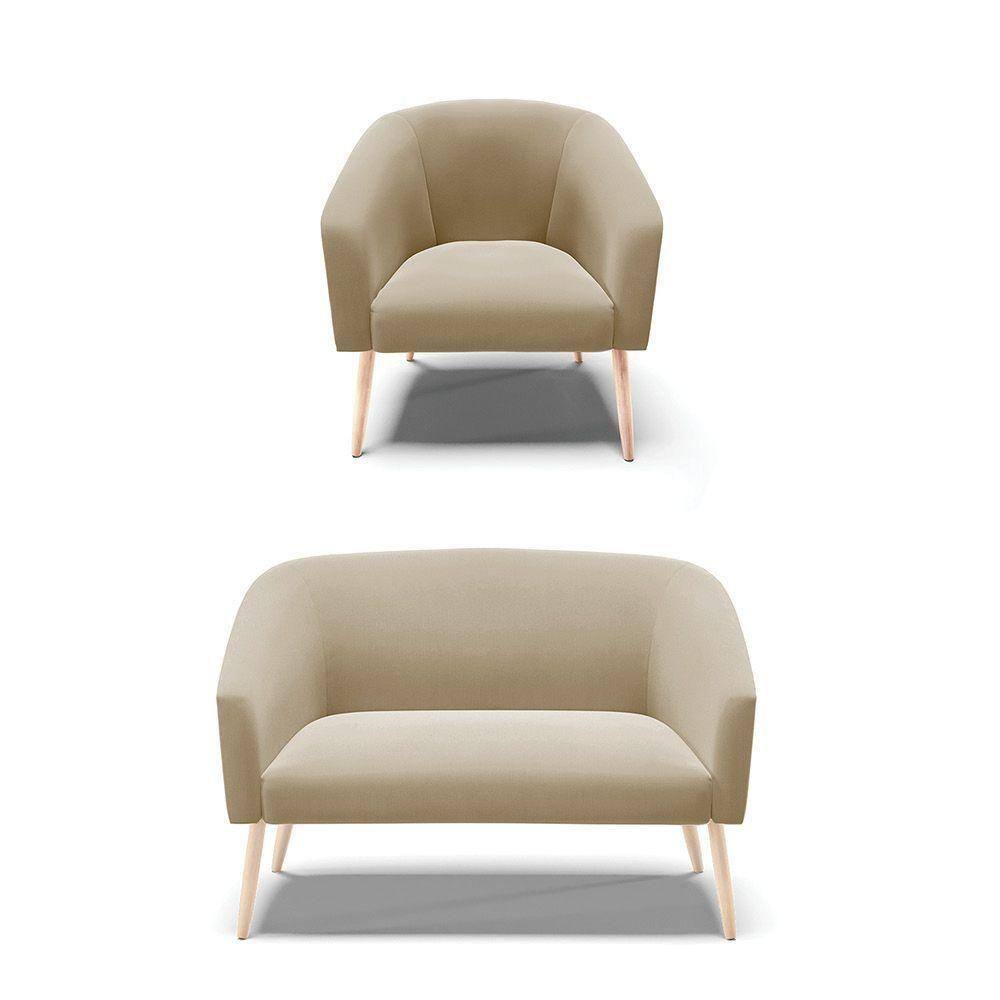 Kit Namoradeira 2 Lugares E Poltrona Marrom Rato Pés Palito