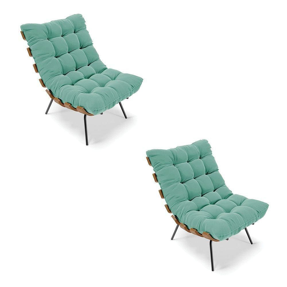 Kit 02 Poltronas Costela Suede Azul Turquesa