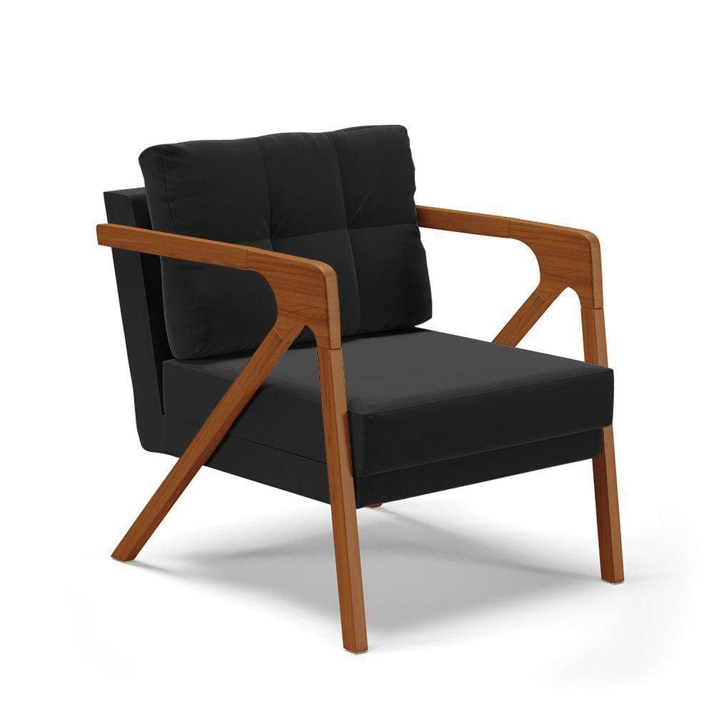 Poltrona Melissa Suede Preto Base De Madeira Castanho