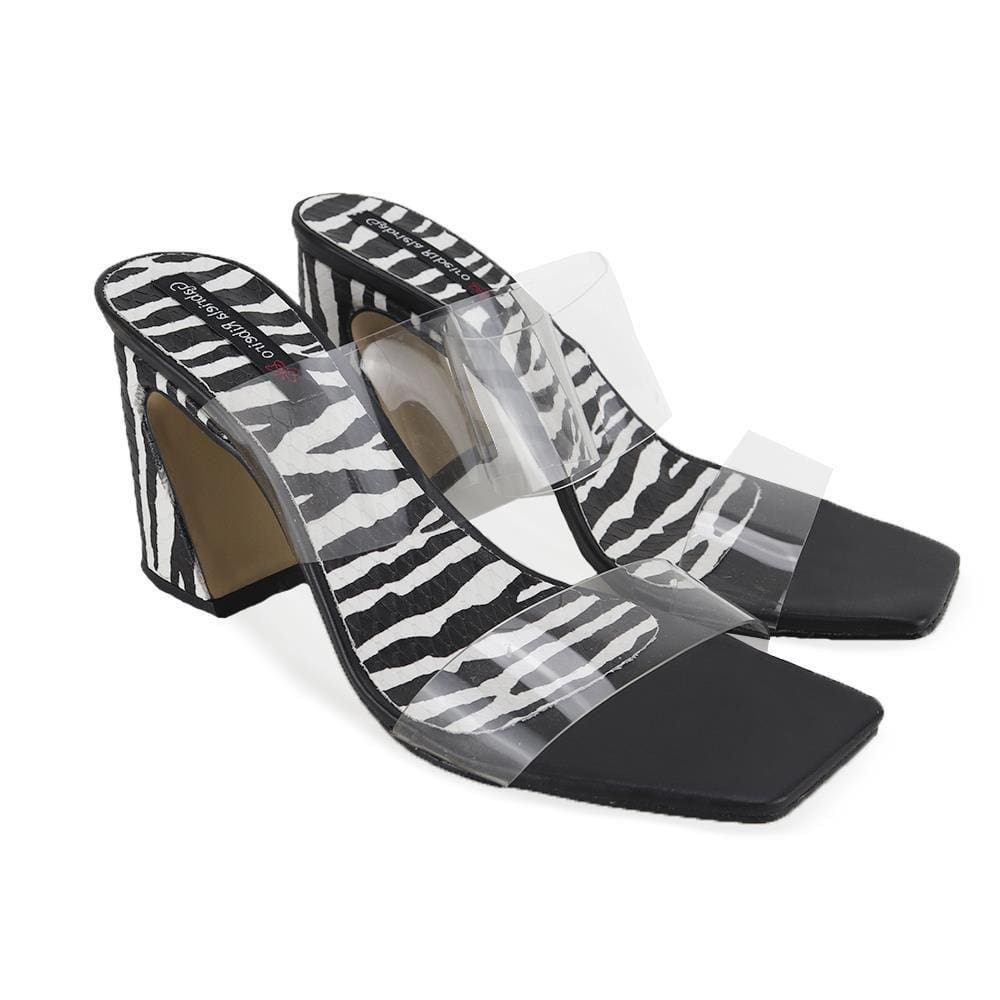 Tamanco Feminino Animal Print Bico Quadrado Vinil Conforto