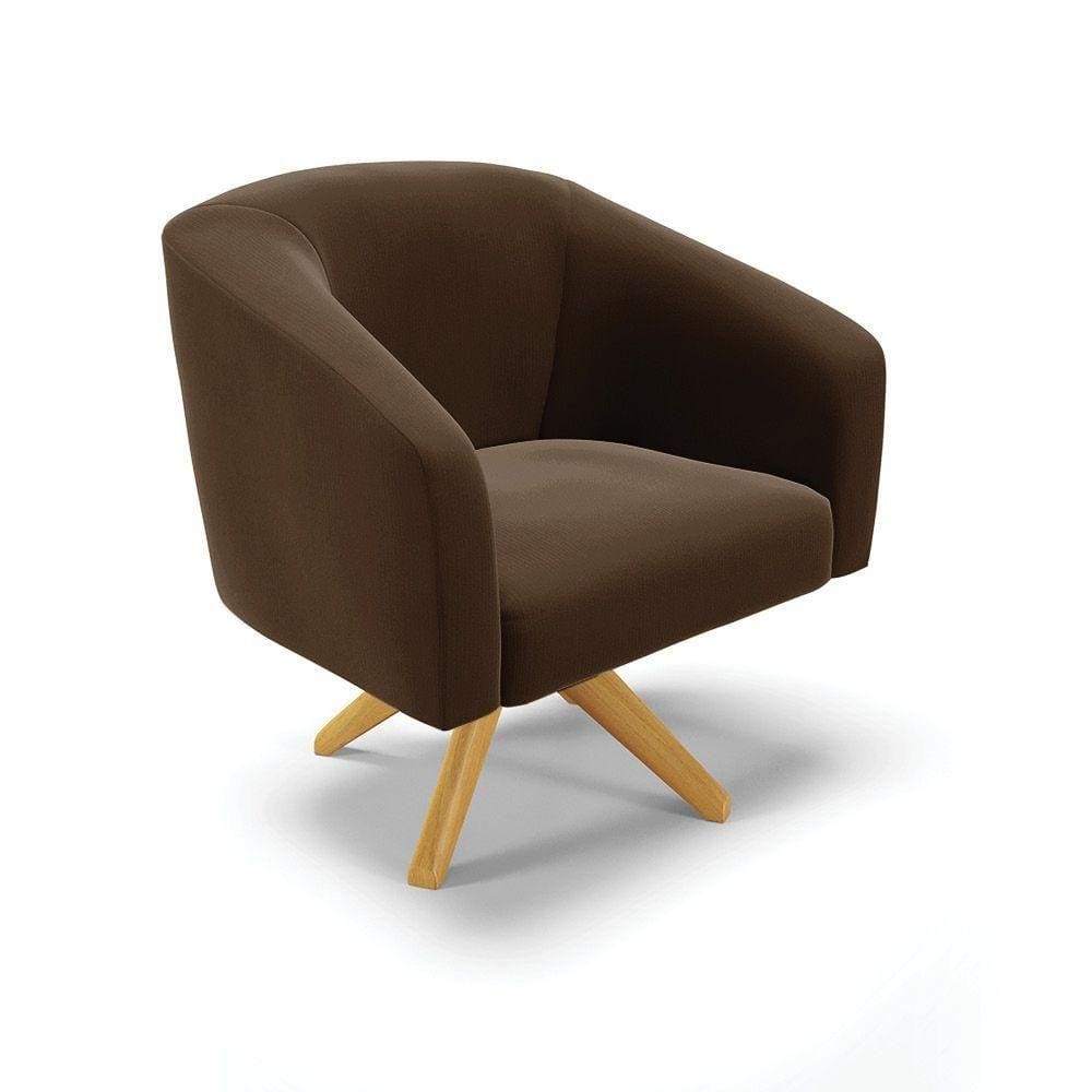Poltrona Giratória Stella Suede Base Madeira Ma30 Marrom