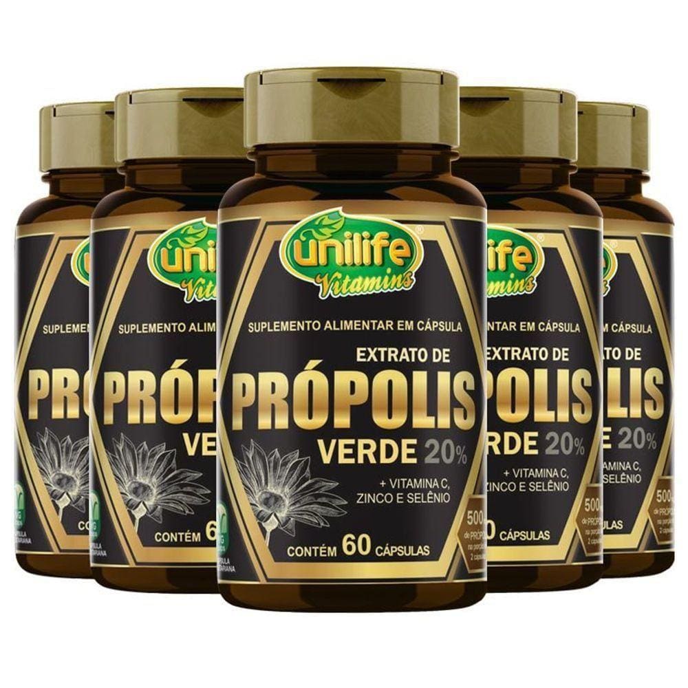 Kit 5 Própolis Verde + Vit C Zinco E Selênio Unilife 60caps