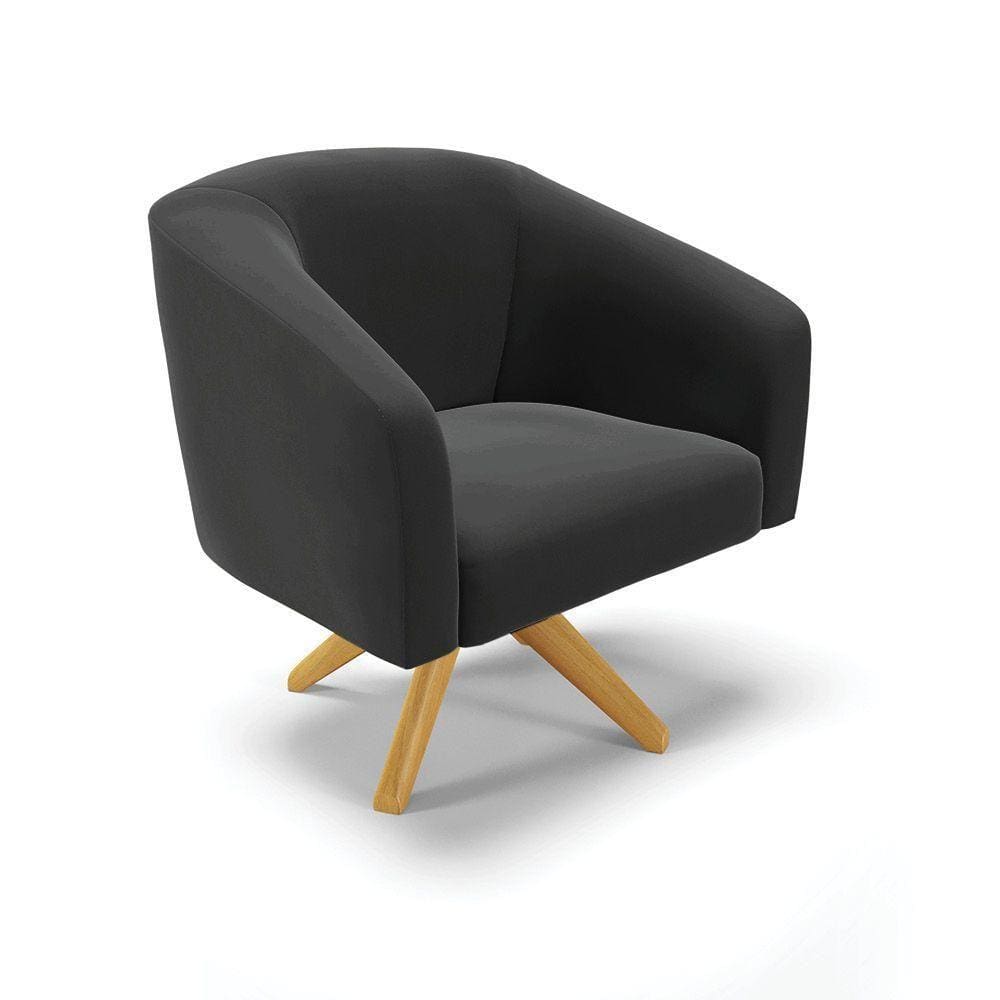 Poltrona Giratória Stella Veludo Base Madeira Ma30 Preto