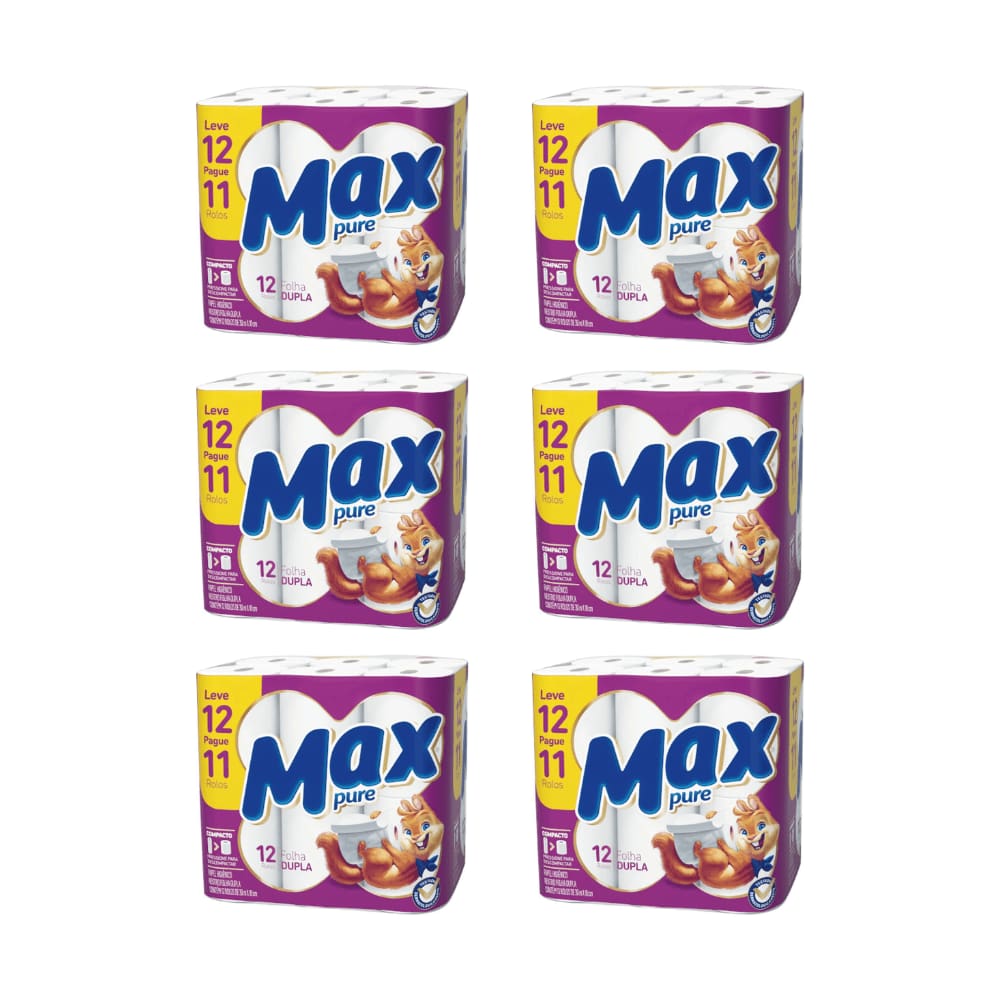 Papel Higiênico Folha Dupla  Max Pure 6 pacotes com 12 rolos de 30 metros cada