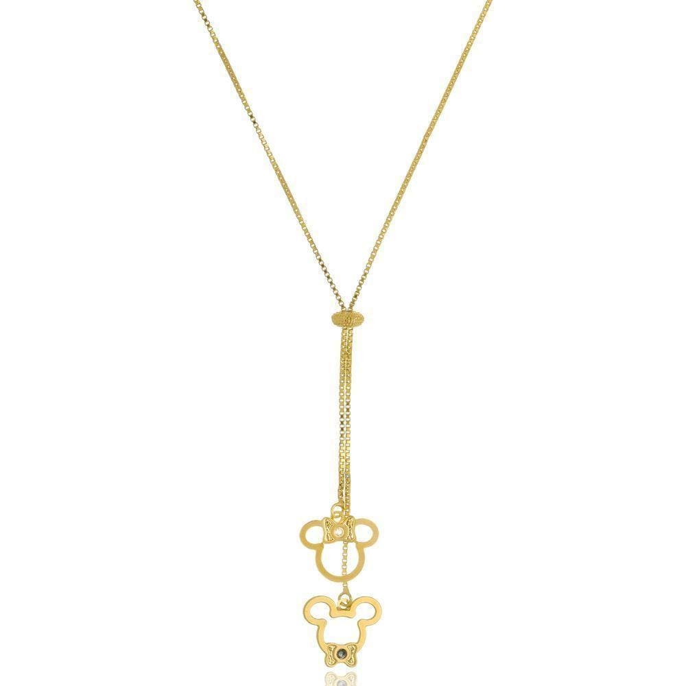 Colar Personalizado Gravata Mickey E Miney Folheado Em Ouro