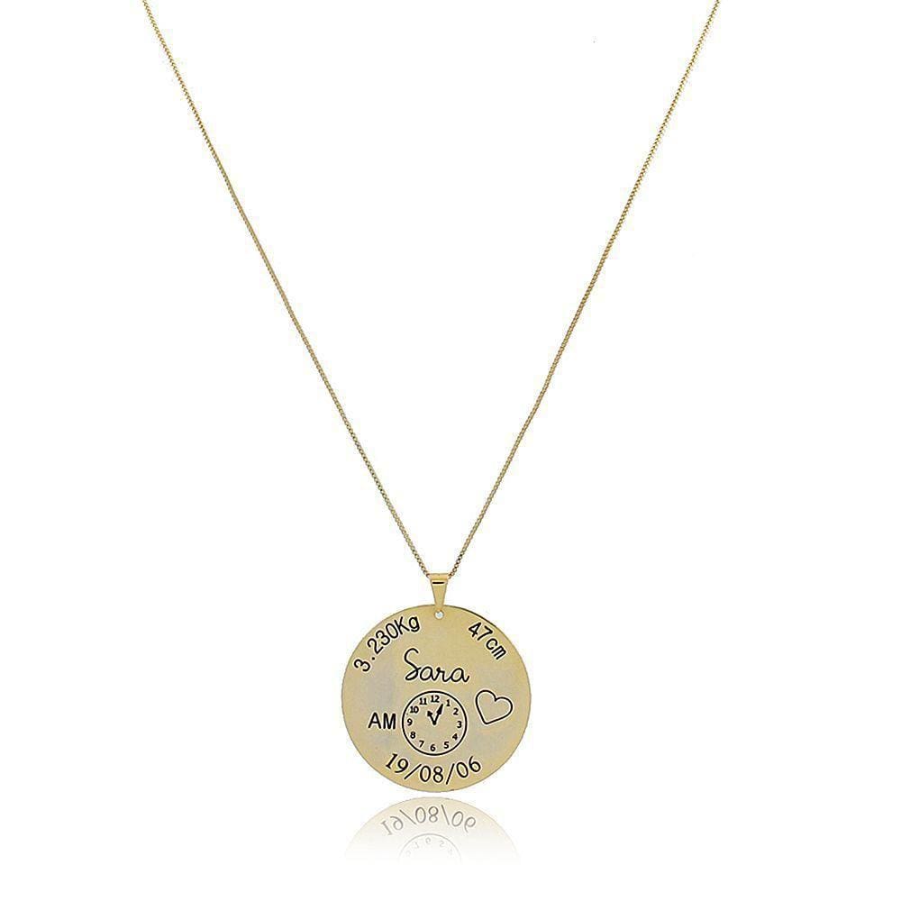 Colar Personalizado Com Dados Do Filho Folheado Em Ouro 18K
