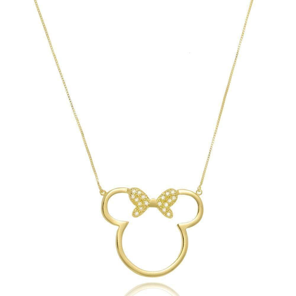 Colar Personalizado Mickey E Miney Vazado Folheado Em Ouro 1