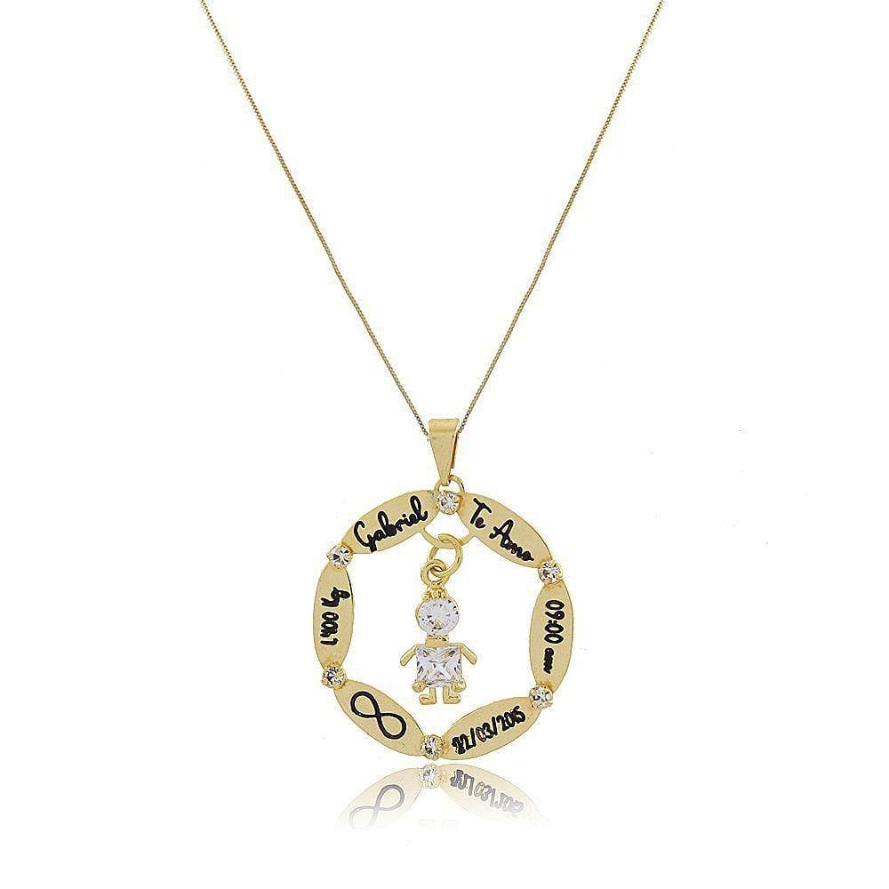 Colar Personalizado Mandala Com Dados Nascimento Folheado Em
