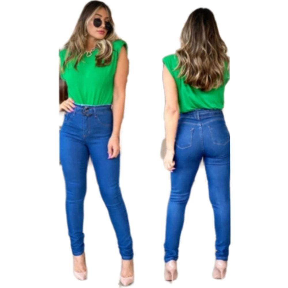Calça Skynny Fem Com Cinto Modeladora Com Muito Elastano