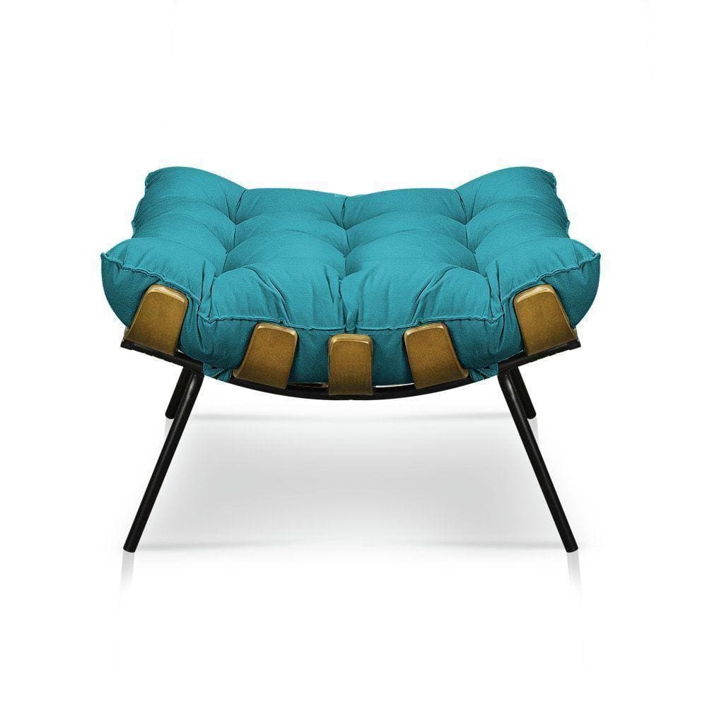 Puff Costela Sala E Escritório Suede Azul Turquesa