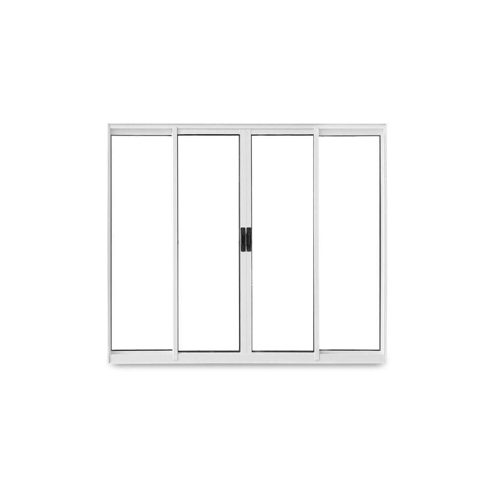 Janela de Correr Abertura Central Exclusiva 4 Folhas Vidro Liso 100x200cm CRV Portas e Janelas Branco