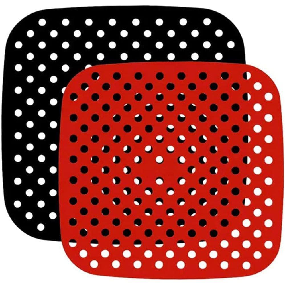 Kit 2 Peças Protetor de Silicone Air Fryer Universal Quadrado 19 cm Preto e Vermelho