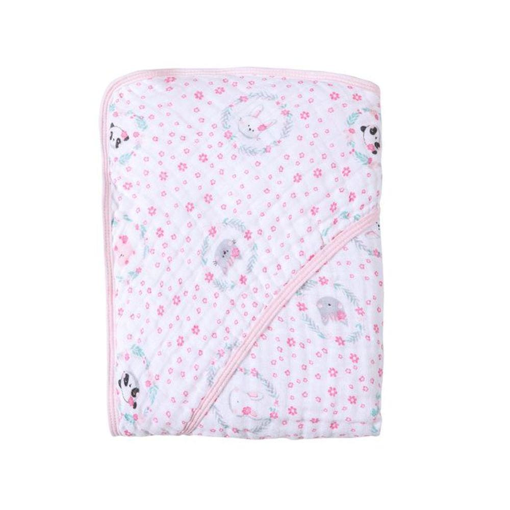 Toalha De Banho para Bebê Fralda Soft Especial Capuz Papi Amiguinhas Rosa