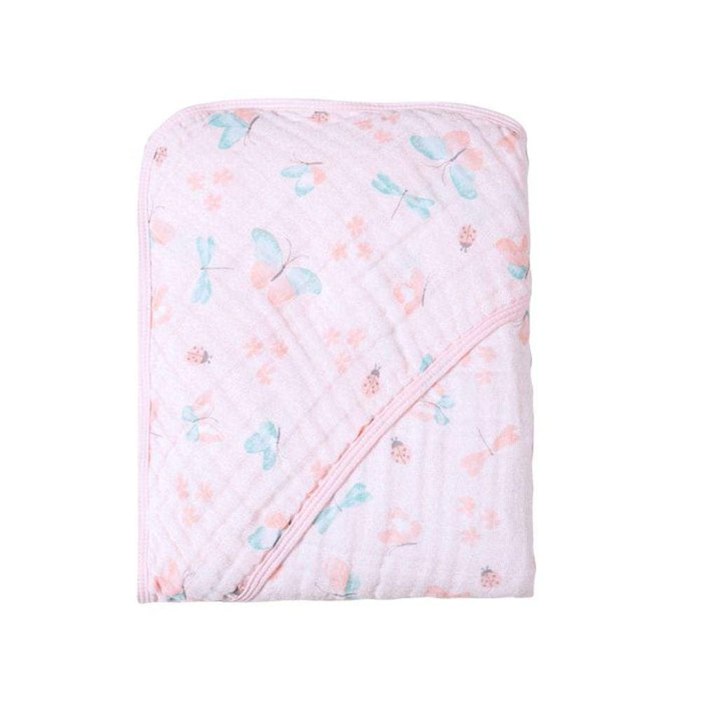 Toalha De Banho para Bebê Fralda Soft Especial Capuz Papi Borboletas Rosa
